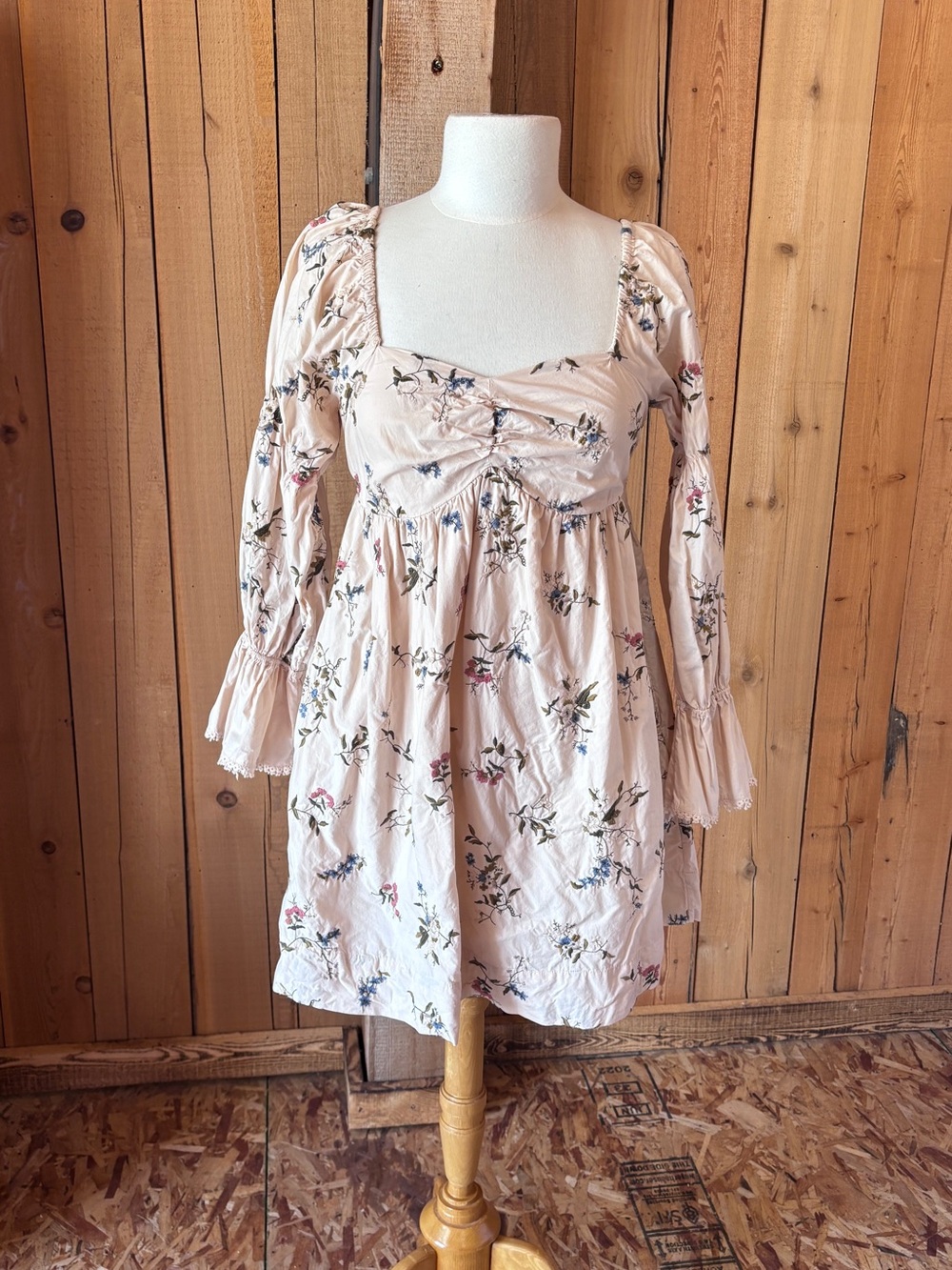 Light Pink Embroidered Floral Mini Dress